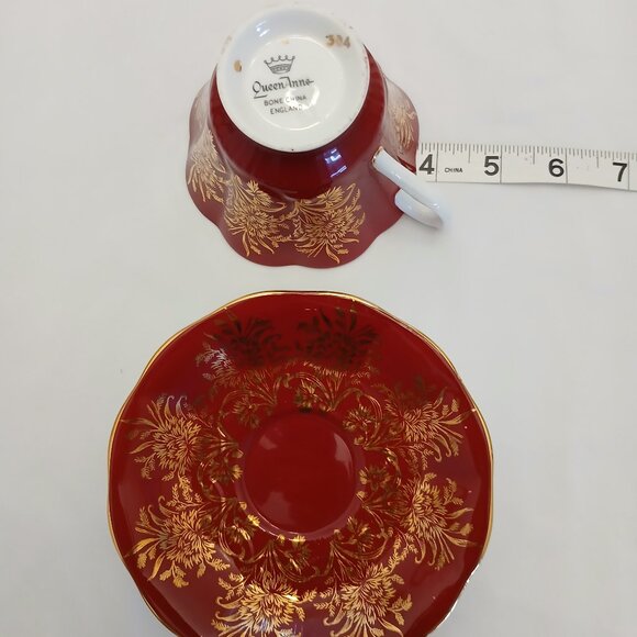 Antique Queen Anne Bone China Red Tea Cup and Saucer - Picture 2 of 9